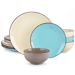 12-Piece Stoneware Dinnerware Set for 4, Glossy Multi-Color (Plates & Bowls)